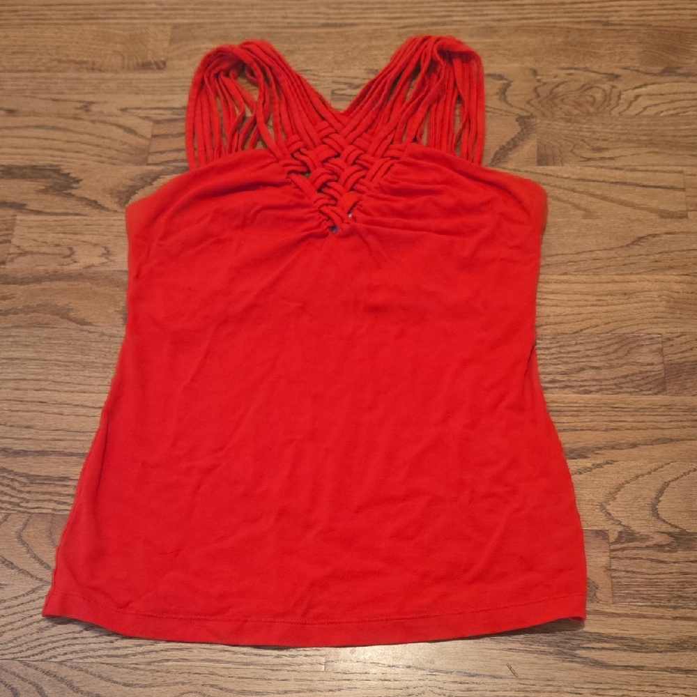 Cache Vibrant Red Tank Top with Unique Strap Design